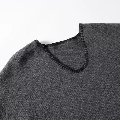 Grey Cropped Sweaters For Women Autumn Winter Knitted Sweater Woman Long Sleeve V Neck Knit Top Pullover Short Sweaters