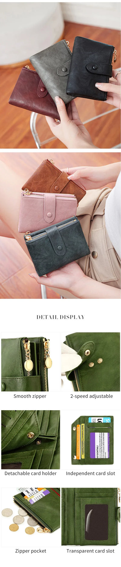 Minimalist Women's Wallet Short Three Layer Large Capacity Double Zipper Card Holder ID Card Credit Bank Card Holder Money Bag