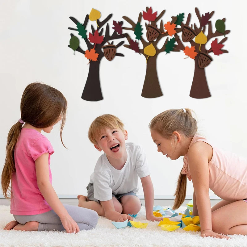 Thanksgiving Felt Tree Craft Kit Fall Tree Montessori Busy Board Family Decorations Activity Education Toy Wall Hanging Gifts﻿