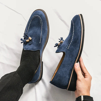 Luxury Designer Men Suede Tassels Blue Green Oxford Brogue Shoes Moccasins Wedding Prom Homecoming Party Footwear Zapatos Hombre