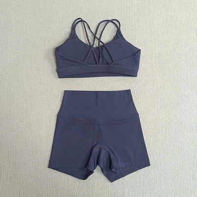 2 Pieces Yoga Set Gym Shorts Sports Set Women Workout Outfit Fitness Suit Cross Straps Bra High Waist Shorts Running Tracksuit