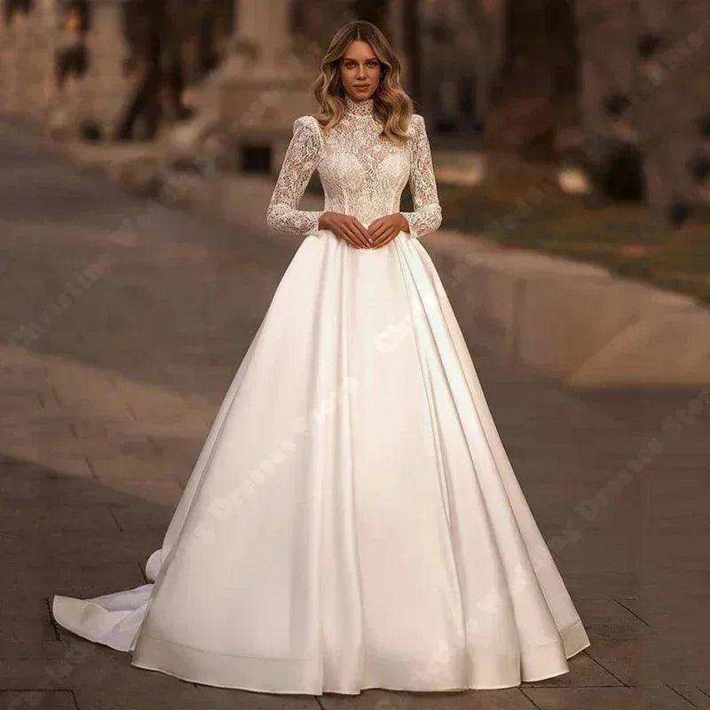 Formal wedding dresses glitter tulle full sleeves princess gown