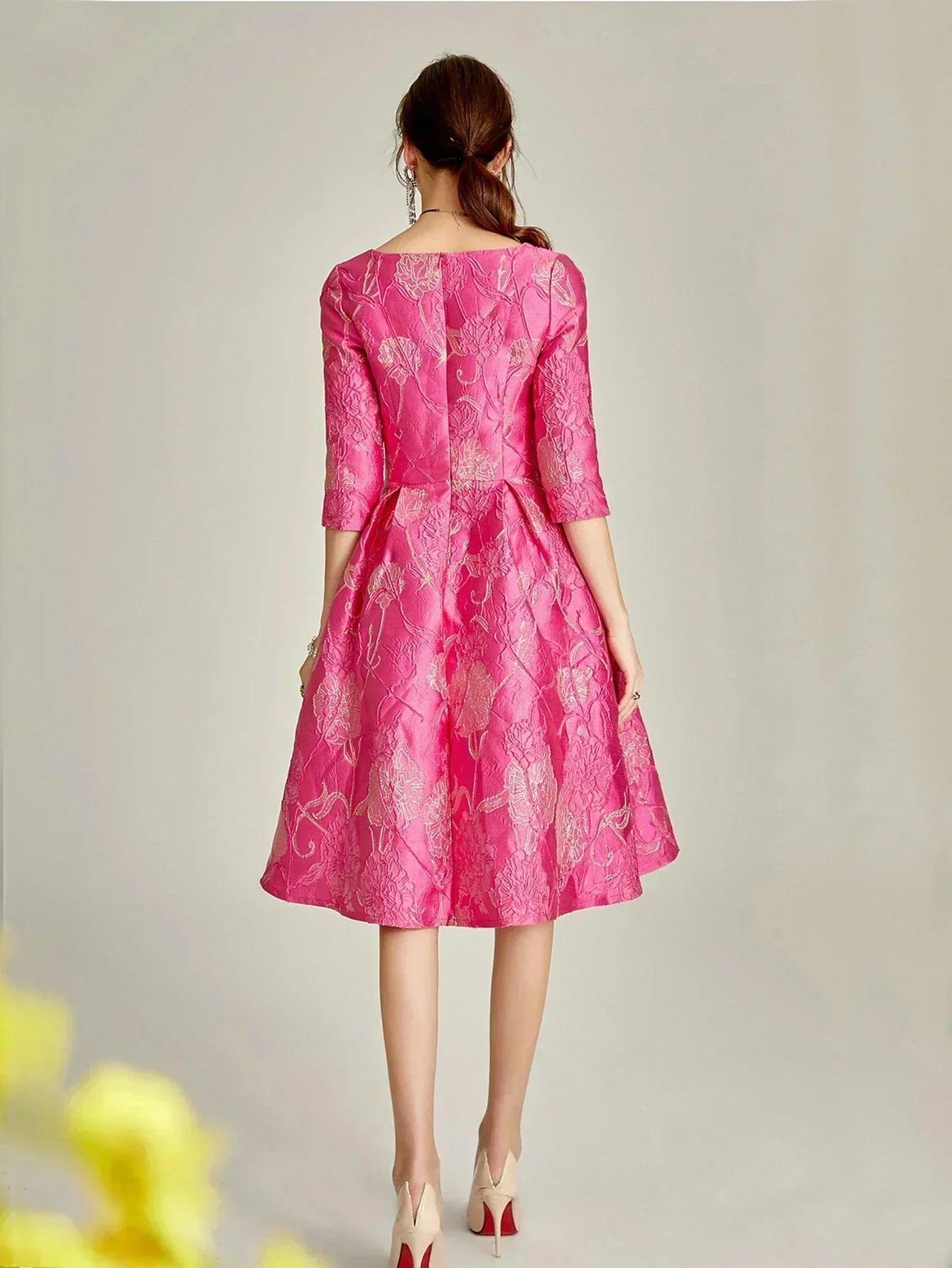 Luxury dress women fashion elegant jacquard party floral clothing evening vintage formal vestidos