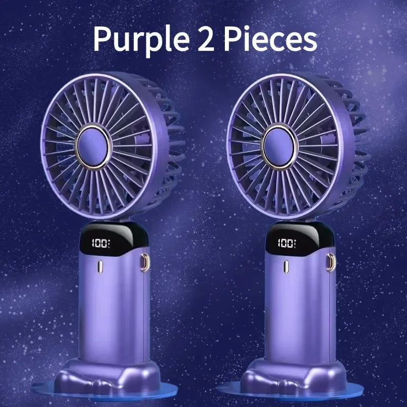 USB Handheld Mini Fan Foldable Portable Neck Hanging Fans 5 Speed USB Rechargeable Fan with Phone Stand and Display Screen