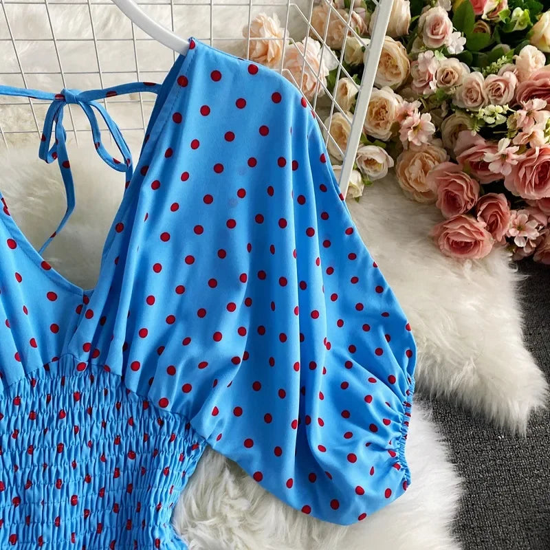 V Neck Sexy Dolman Sleeves Waist Slim Polka Dot Print Jumpsuit Women Wide Leg Trousers Jumpsuit