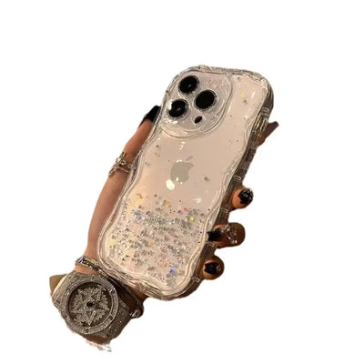 Glitter Wavy Lines Phone Case For iPhone 16 15 14 13 12 Pro Max Bumper Transparent Cases Cover