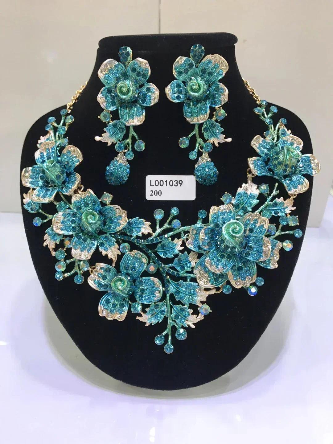 Women luxury necklaces set wedding delicate fashion jewelery crystal rhinestone earrings jewelry sets