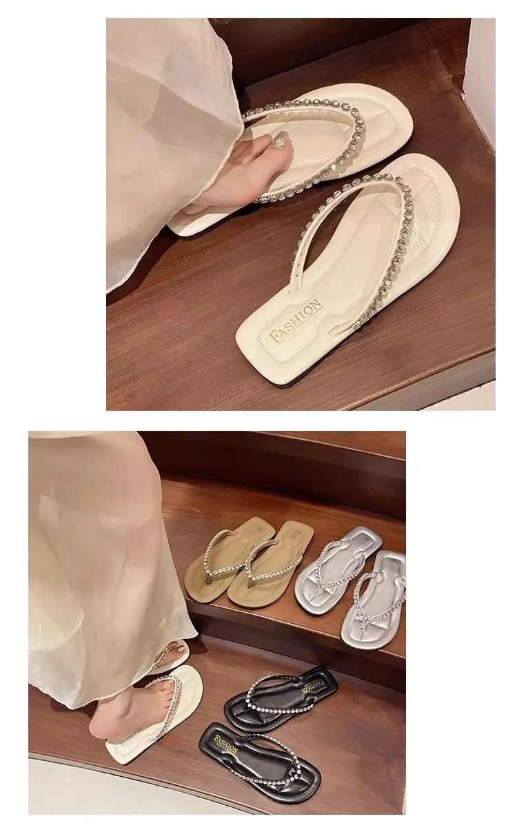 Beach flip-flops women wear high-grade summer new flat-bottomed non-slip holiday online celebrity toe sandals.