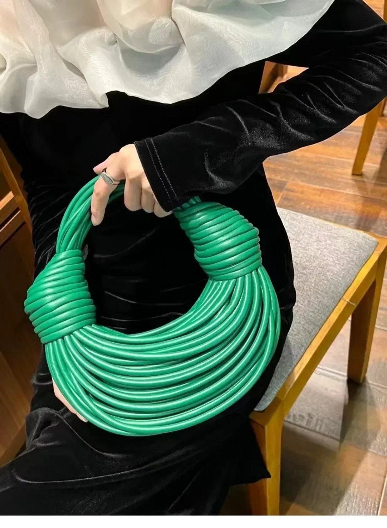 Handbags for women 2025 new in gold luxury designer brand handwoven noodle bags rope knotted pulled hobo silver evening