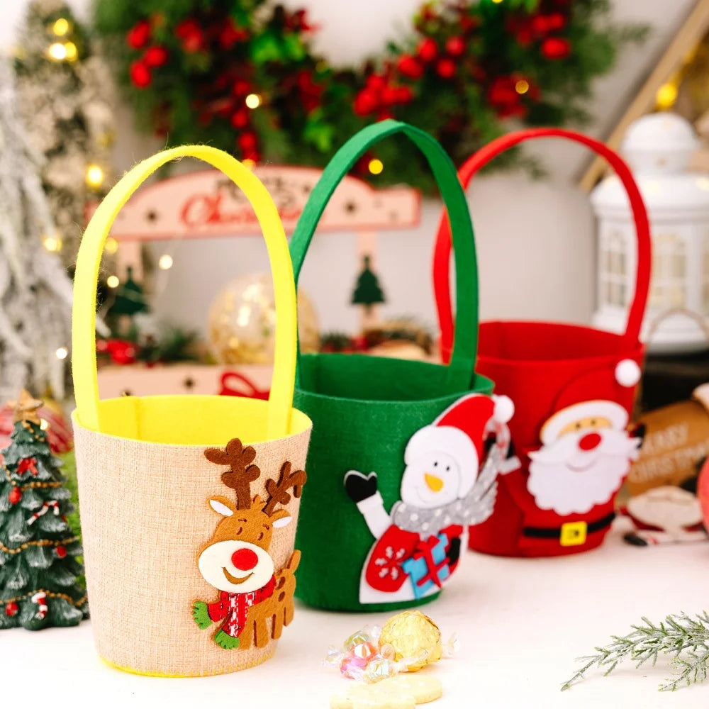 Christmas Gift Bag Spacious Cartoon Gift Bucket Elk Cloth Handbag Festive Santa Claus Bag For Gift Giving 'S Party
