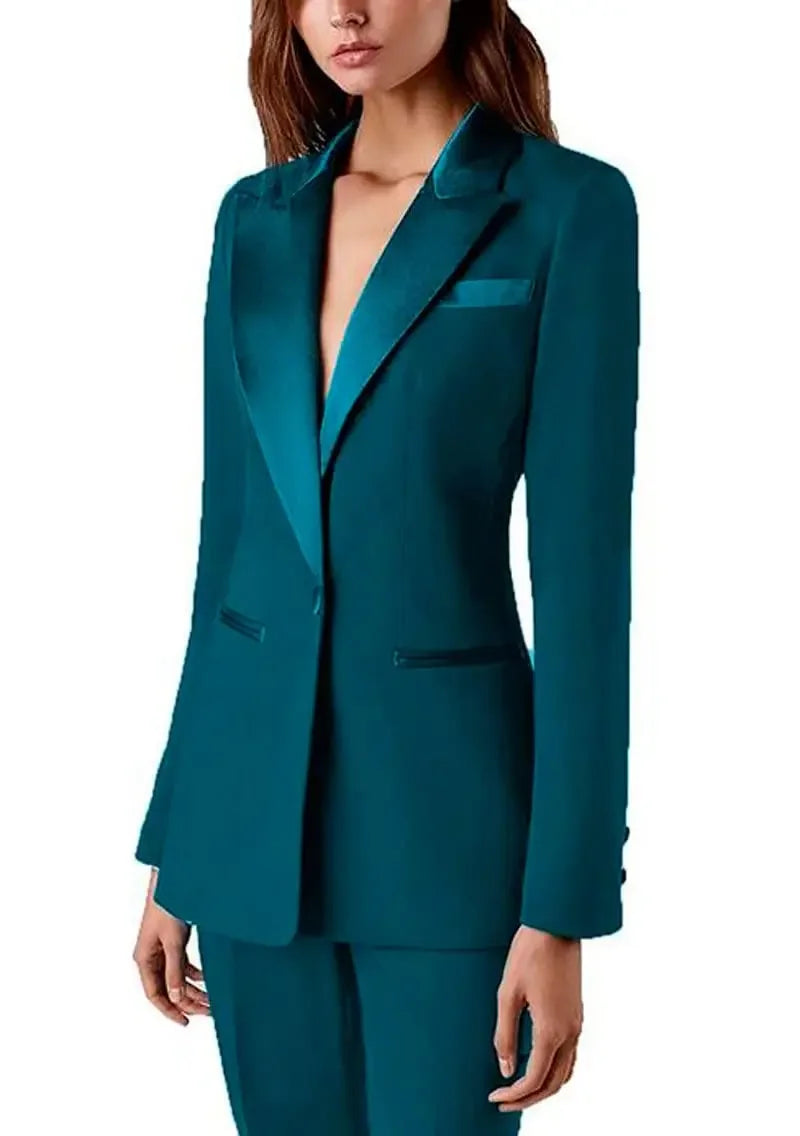 Women's 2 Piece Office Elegant Spring Suit Slim FitVelvet Lapel Chic Outerwear Long Sleeve Casual Wear Outfit Prom Party Blazers
