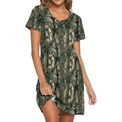 Women's Camo Print T-Shirt Dress Hunting Forest Graphic