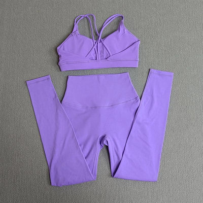 2 Pcs Gym Tights Yoga Clothes Set Sports Set Women Cross Back Bra Top High Waist Leggings Fitness Suit Running Workout Tracksuit