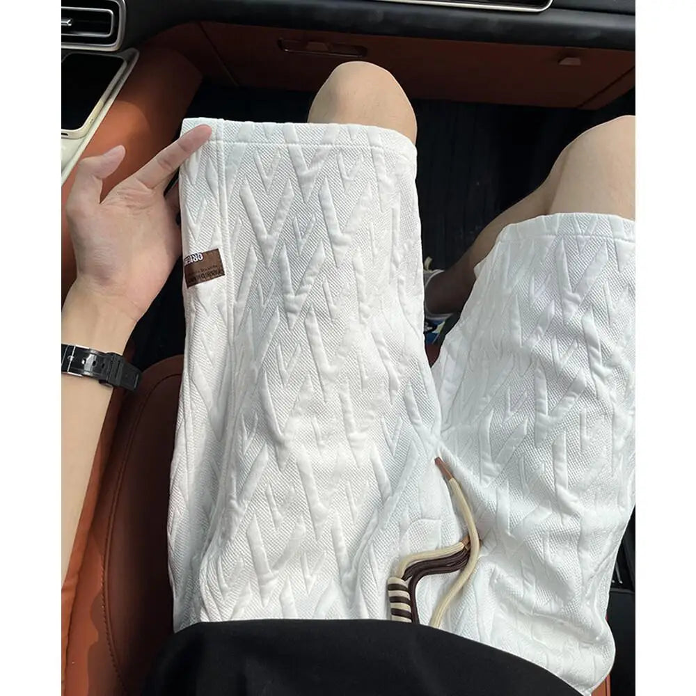M-XXXXXL Plus Men's 2025 Summer Jacquard Shorts - Trendy 5-Inch Couple's Casual Shorts with Streetwear Style & Breathable Fabric