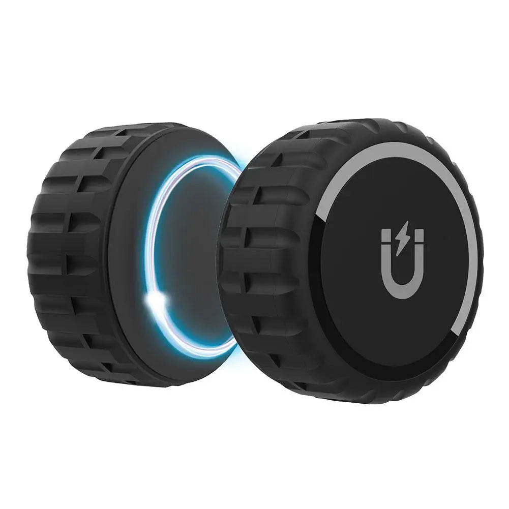 Black tire-shaped waterproof AirTag holder with blue light ring and U logo
