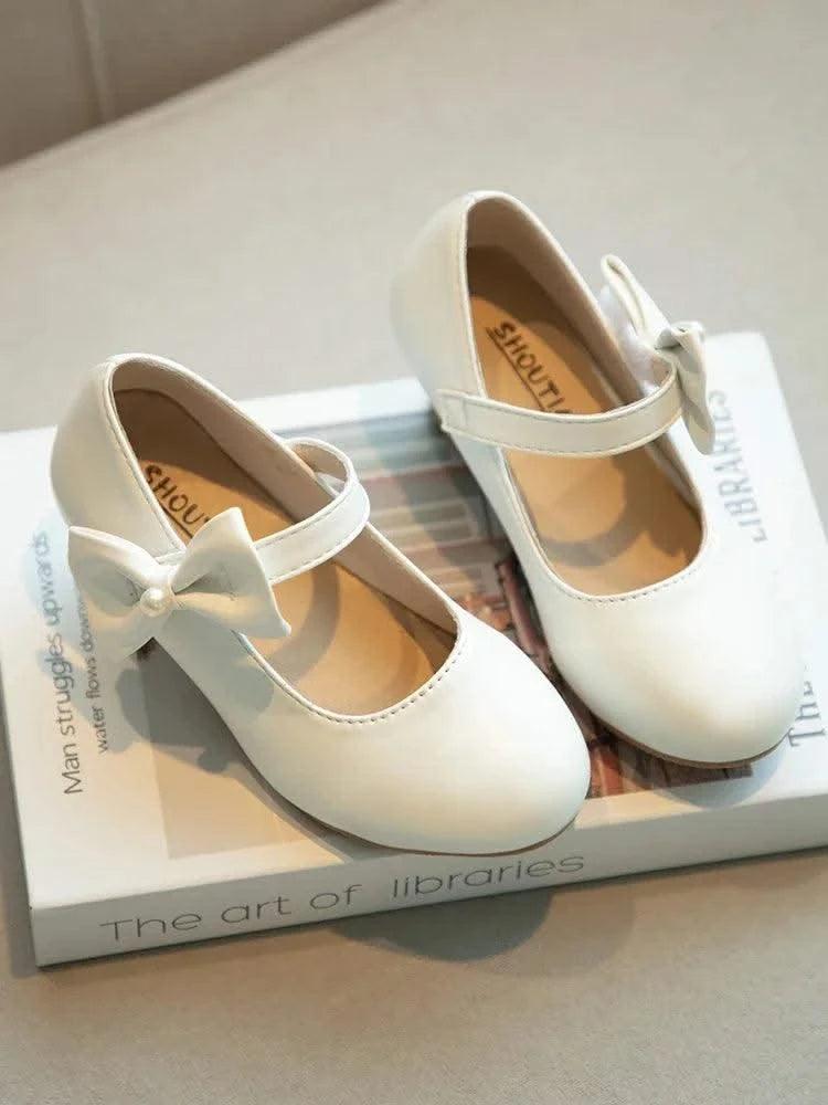 Children's Leather Shoes with Simple Bow  | Girls' Princess Shoes |Kids Dance Performance Shoes |for Parties, Flower Girls, Fancy Dress