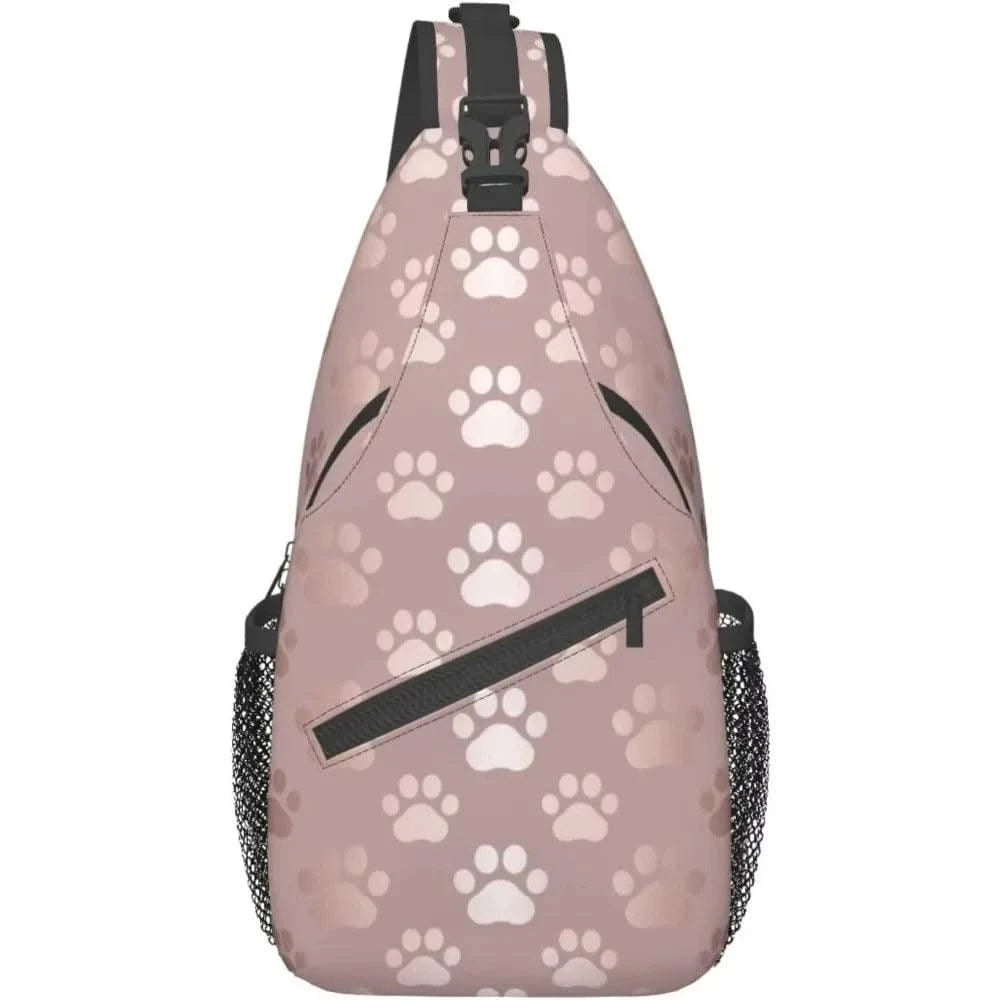 Sling Bag for Men Women Rose Gold Dog Paw Animal Crossbody Backpack