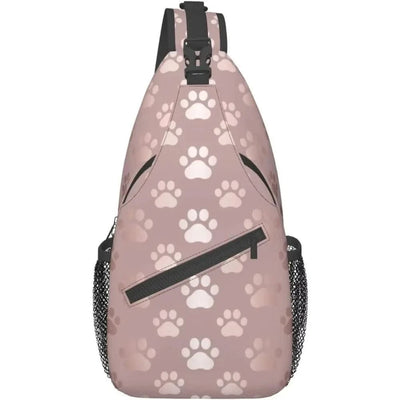 Sling Bag for Men Women Rose Gold Dog Paw Animal Crossbody Backpack