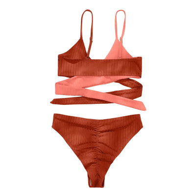 Summer Ladies Sexy High Waist Print Two Piece Bikini Sets Biquini Women Swimsuit Clothing Set Color Block Mujer Swimwear Suits