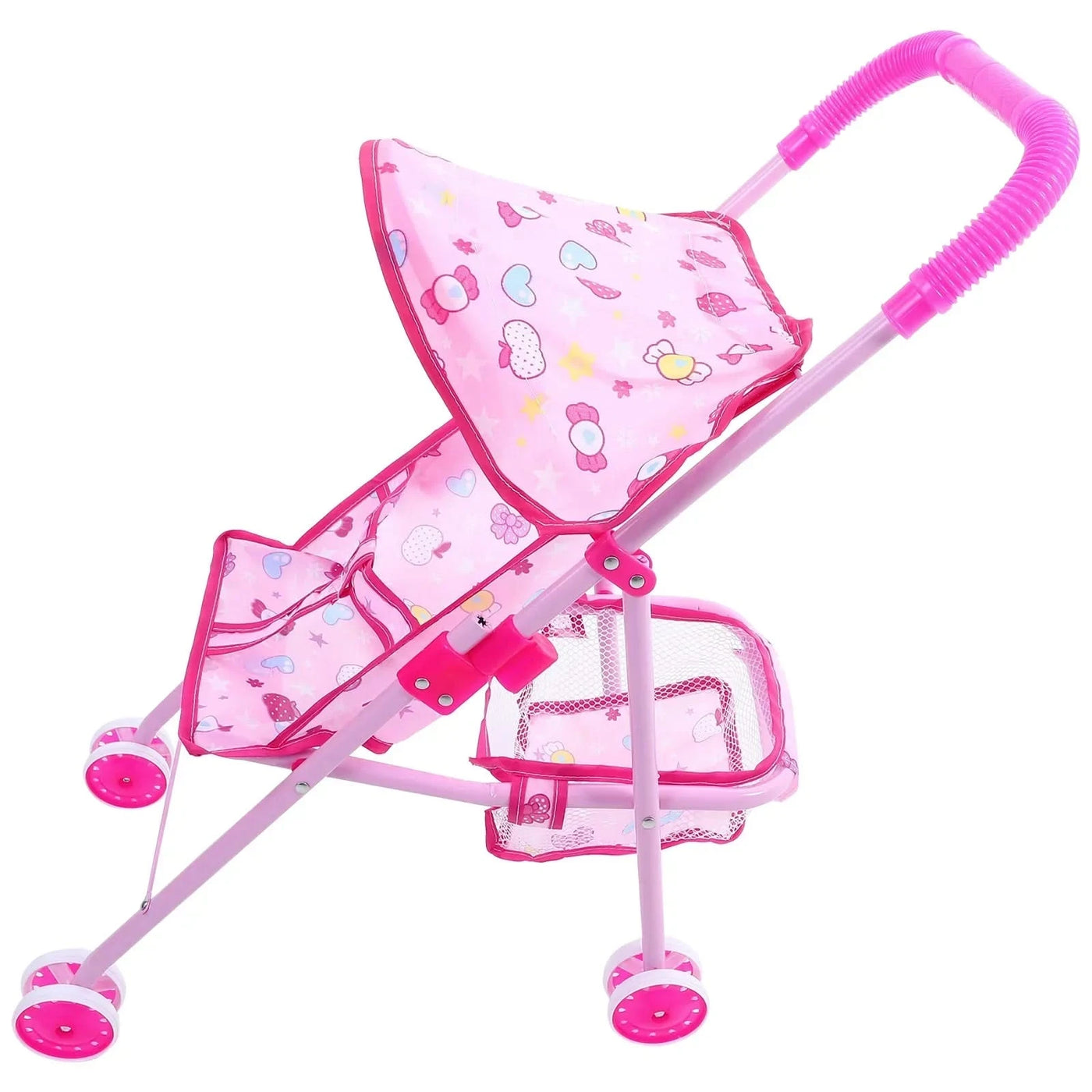 1Pc Stroller Toys Kids Play Stroller Foldable Doll Stroller With Basket Baby Doll Stroller Play Game Accessories Small Stroller