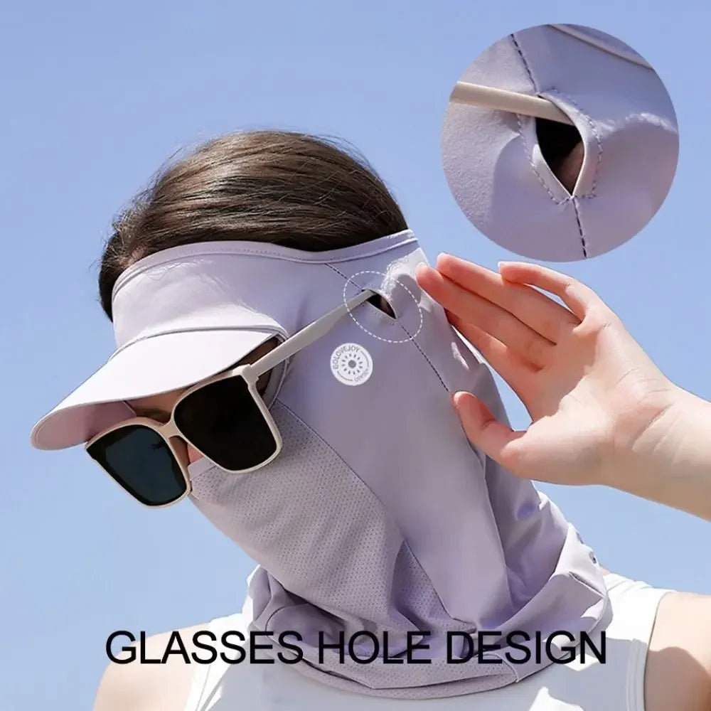 Trendy UPF50+ Sun Protection Mask Breathable Ice Silk Anti-UV Neck Scarf Full Face Neck Protection Sunshade Face Mask Summer