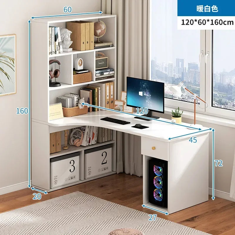 Computer Desk L Shaped Lap Table 55'' Office Desk with 3 Drawers and Bookshelf, L Shaped Large Corner Desk with Storage Shelves
