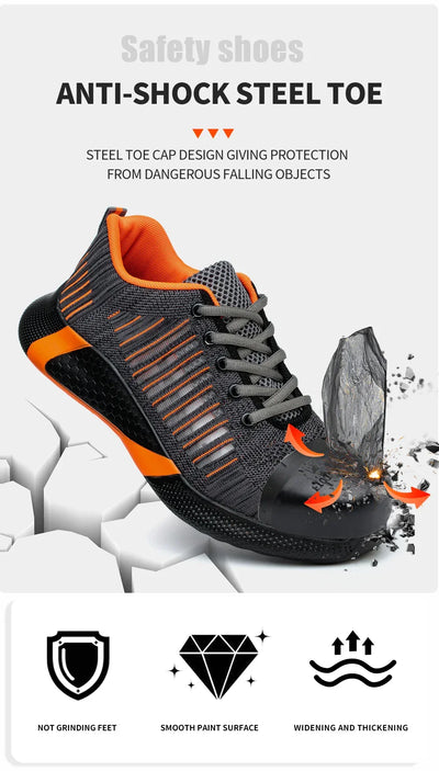 Men's Safety Shoes with Steel Toe Cap Anti-smash Work Sneakers Lightweight Puncture-Resistant Indestructible Breathable Footwear
