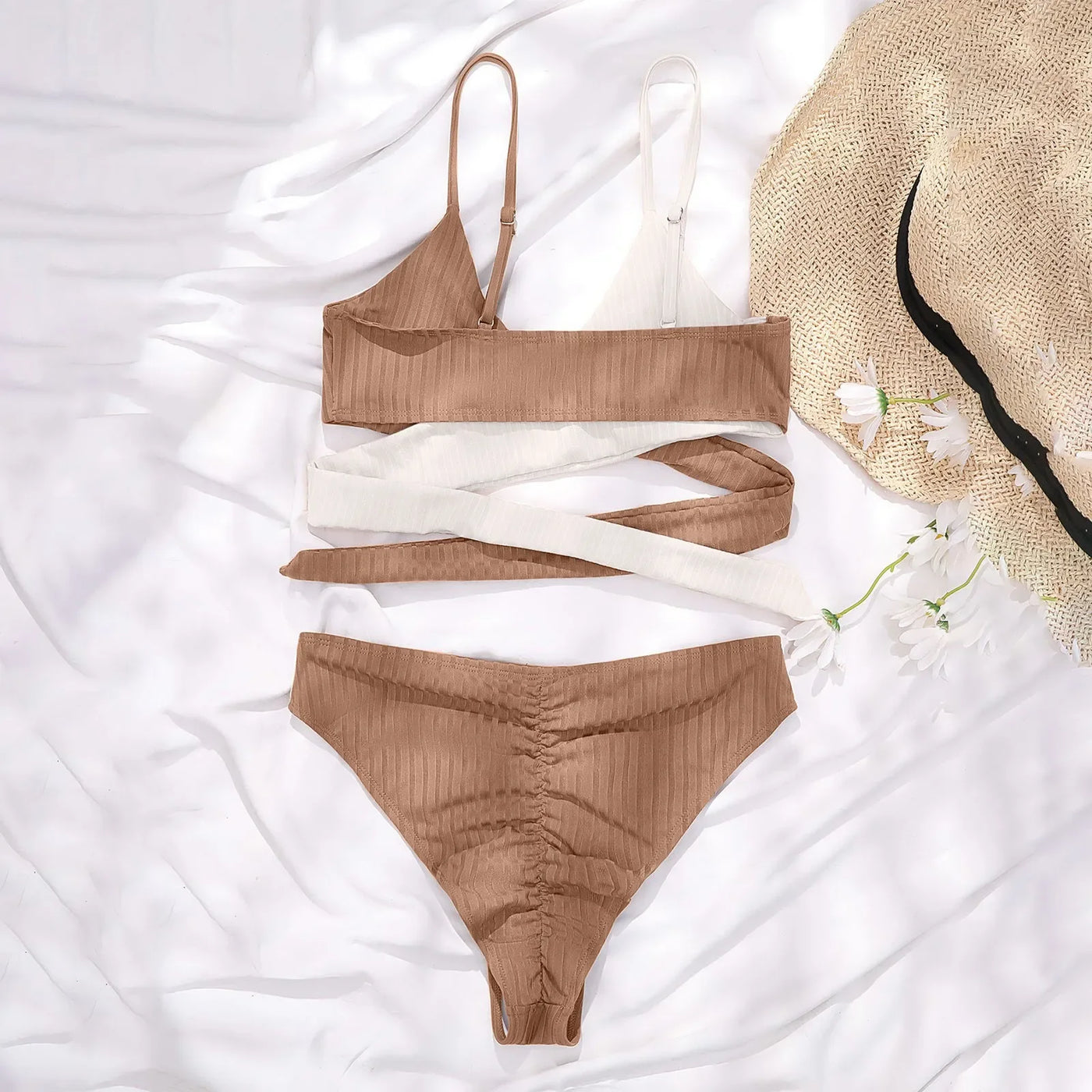 Summer Ladies Sexy High Waist Print Two Piece Bikini Sets Biquini Women Swimsuit Clothing Set Color Block Mujer Swimwear Suits