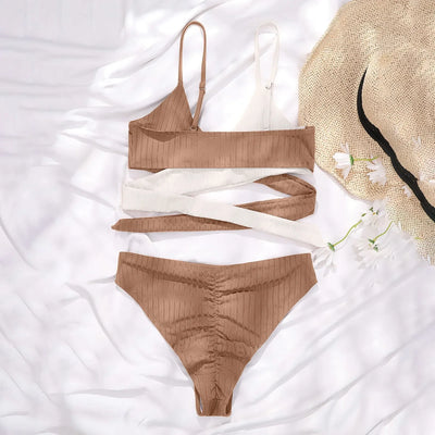 Summer Ladies Sexy High Waist Print Two Piece Bikini Sets Biquini Women Swimsuit Clothing Set Color Block Mujer Swimwear Suits