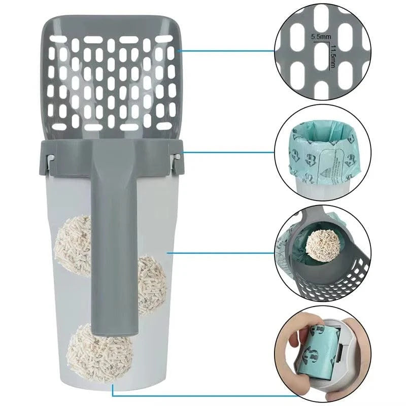 Cat Litter Shove Pet Litter Sifter Portable High-capacity Pets Cleanning Tool Detachable Pet Items with Refill Bag Cats Supplies