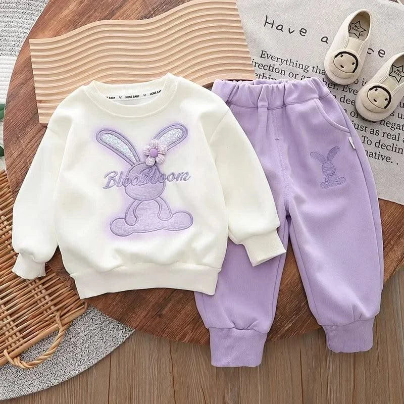 Cartoon Rabbit Long-Sleeved Sweater Two-Piece Baby girl clothes | Children's Spring and Autumn Clothes'