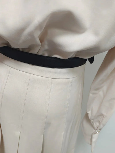 VGH Designer Slimming Hit Color Spliced Belt Long Dresses For Women Lapel Long Sleeve High Waist Temperament Dress Female New