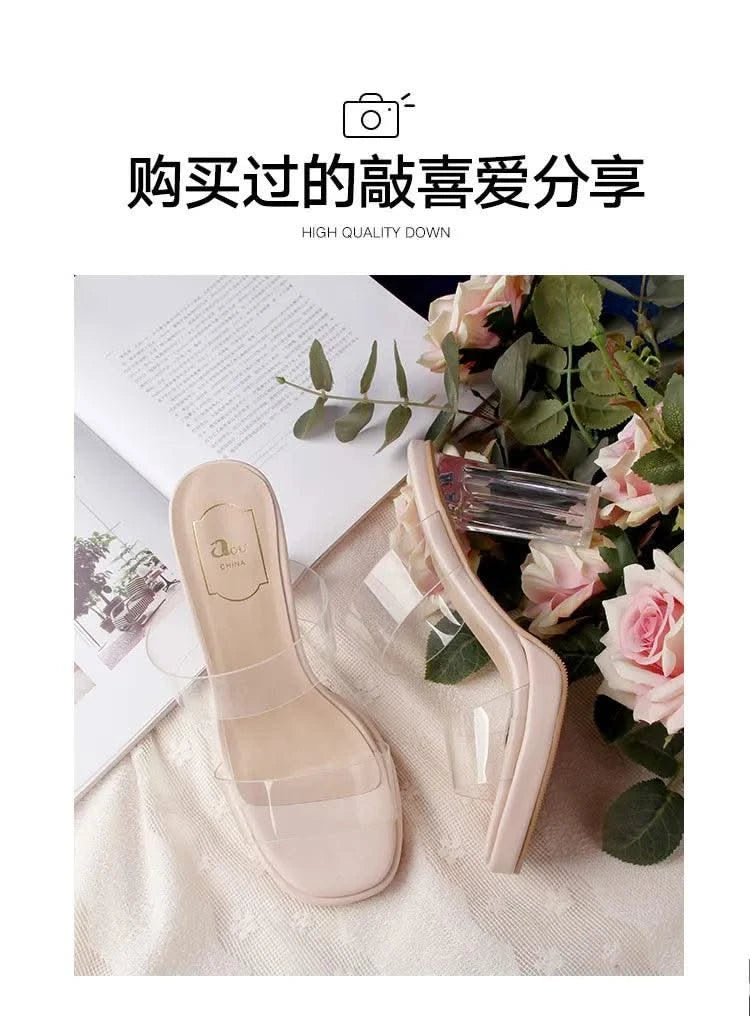 Women's Thick Crystal High Heels, Summer | Waterproof | Not Tired Feet | Slippers, Sandals, Women's Shoes