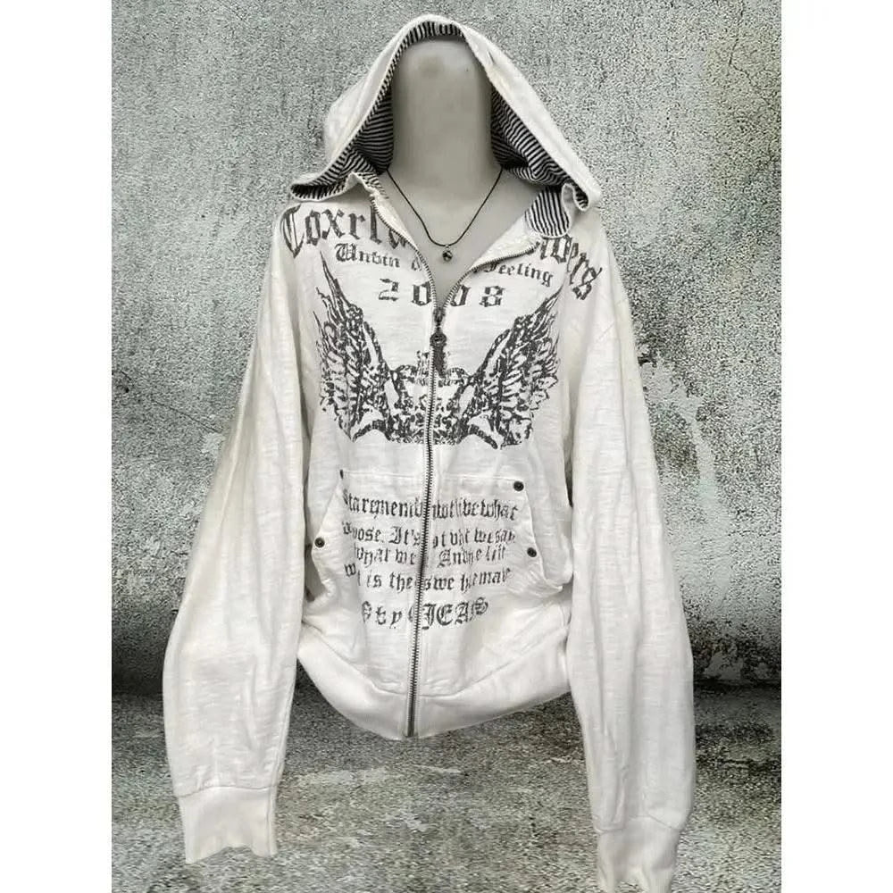 Hooded Sweatshirt Women Grunge Vintage Gothic Print