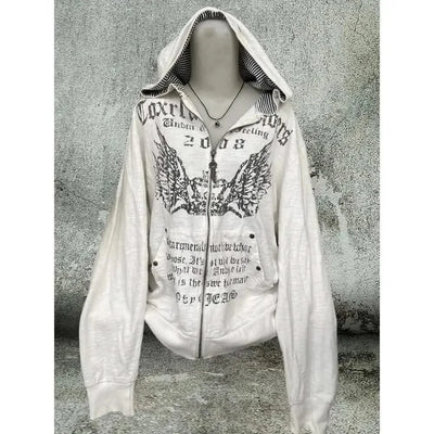 Hooded Sweatshirt Women Grunge Vintage Gothic Print
