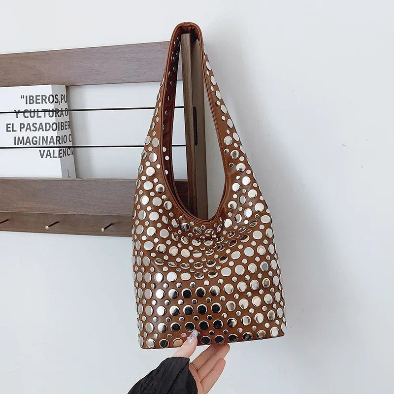 Designer Geometric Shoulder Bag For Women Top Brand Handbag Luxury Shiny Rivet Handmade Evening Clutch Bag Fashion Party Purse