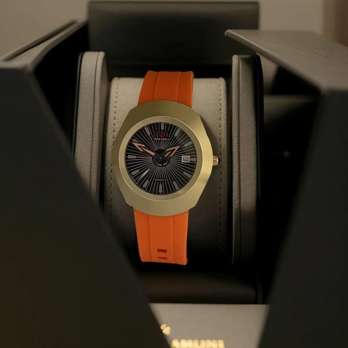 Premium high-end fashion quartz men’s watch – waterproof date display comfortable imported rubber strap