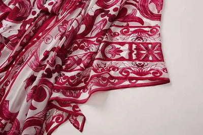 Seifrmann Spring Autumn Designer Women's V-neck Flying sleeve Lace up Print Loose Holiday robe Dresses