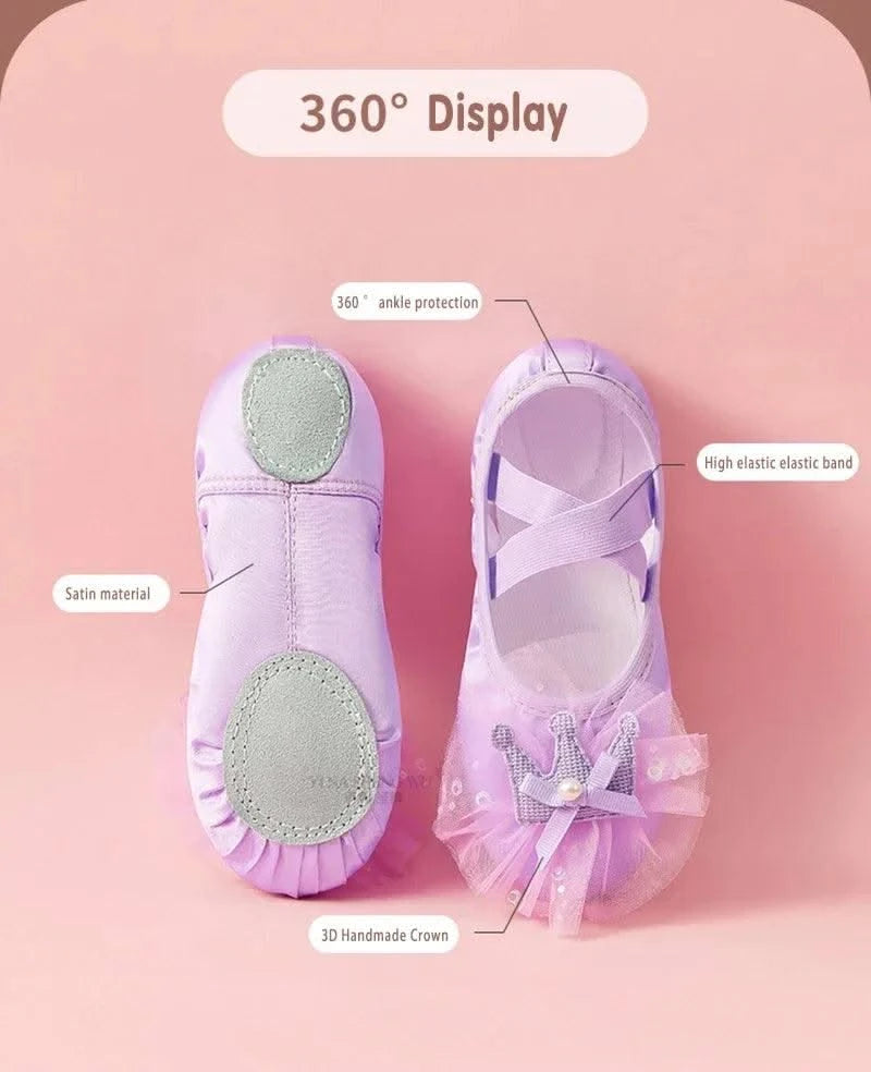 Ballet Dance Shoes for Children's Ballet Latin Dance Soft Sole Slippers Children Dance Practise Ballerina Crown Training Shoes