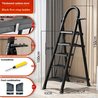 Adjustable Zigzag Folding Ladder 3 4 5 6 Step Thickened Carbon Steel Engineering Ladder Stable Climbing Tool for Home And Garden