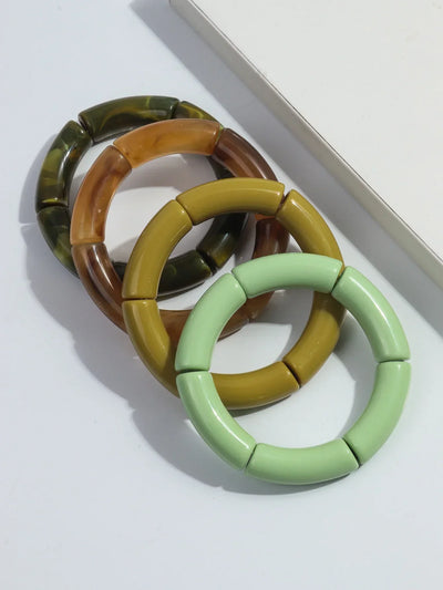 4 pieces/set Acrylic Colorful Brown Bamboo Chunky Bangles Set for Women Resin Statement Bracelet Bangle 2025 Jewelry Gifts