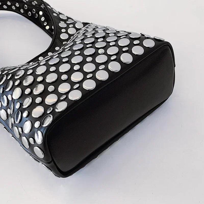 Designer geometric shoulder bag for women top brand handbag luxury shiny rivet handmade evening clutch fashion party