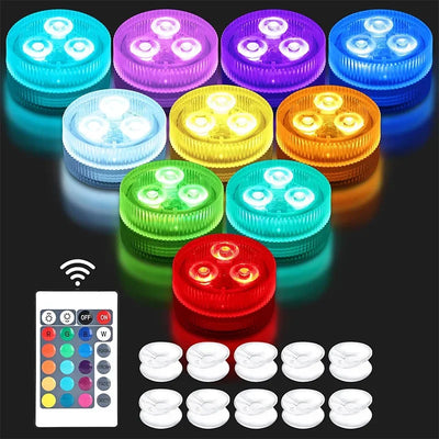 Submersible LED Lights Waterproof Underwater RGB with Remote Control Colour-Changing Light, Battery-Operated Flameless Lamps
