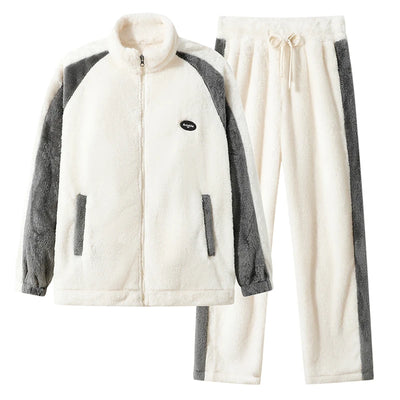 Men's Pajamas made of coral fleece, Plus Size 8XL, spliced, square collar, long sleeves, long pants, warm Sleepwear Set