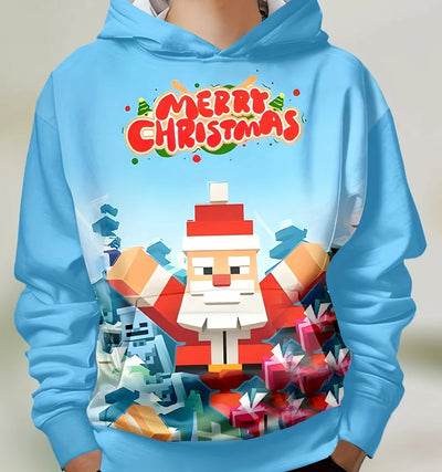 【Christmas Party Kids Wear】New Autumn Winter Children's Hooded Sweatshirt with Merry Christmas Print, for Sports and Daily Wear