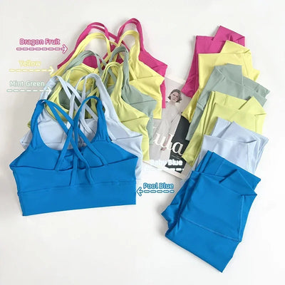 2 Pieces Yoga Set Women Gym Set Workout Clothes Sports Suits High Waist Leggings Cross Straps Fitness Bra Running Tracksuit👚👍️