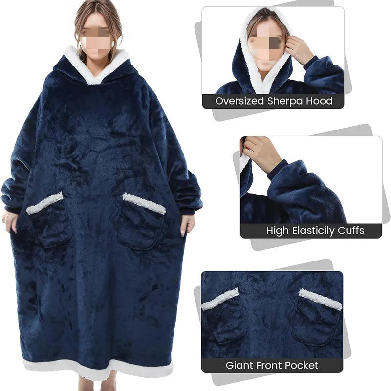 Flannel Lazy TV Blanket with Sleeves,Winter Women Men Adult Wrap Fleece Sofa Blanket ,Home Wearable Blanket Drop Shippping Blue