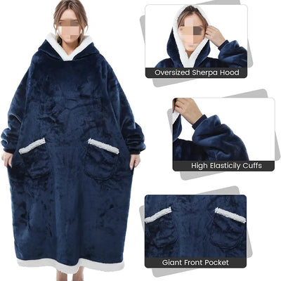 Flannel Lazy TV Blanket with Sleeves,Winter Women Men Adult Wrap Fleece Sofa Blanket ,Home Wearable Blanket Drop Shippping Blue