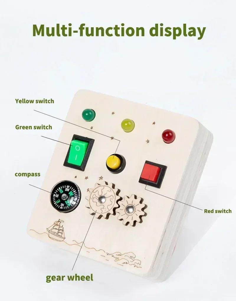 Montessori busy board sensory toys wooden with led light switch control travel activities children games for 2-4 years