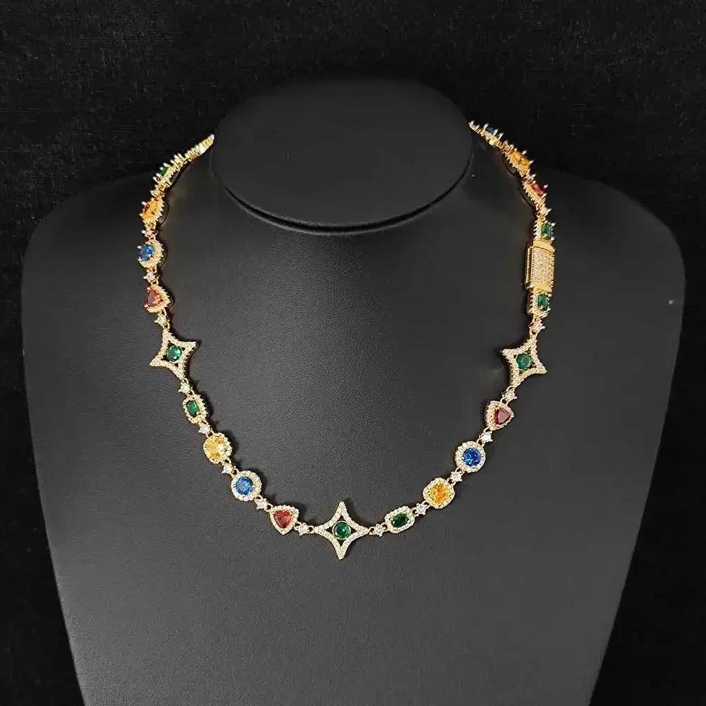 Luxury necklaces 18k gold plated rainbow zircon necklace trendy clavicle chain fashion jewelry for women birthday gift